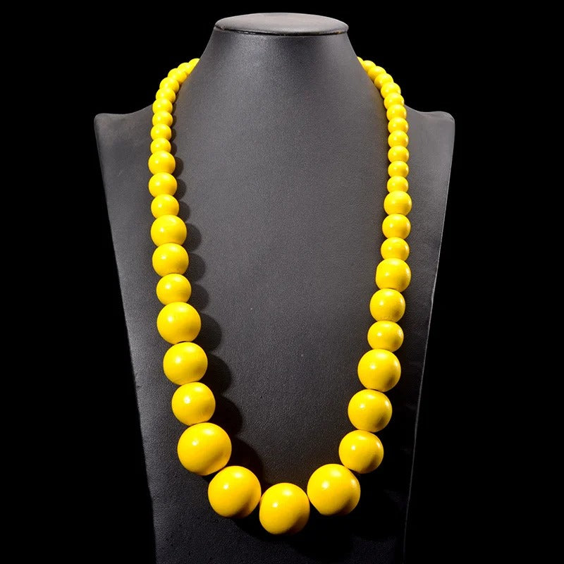 UDDEIN Bohemian Big Round Long Wood Necklace