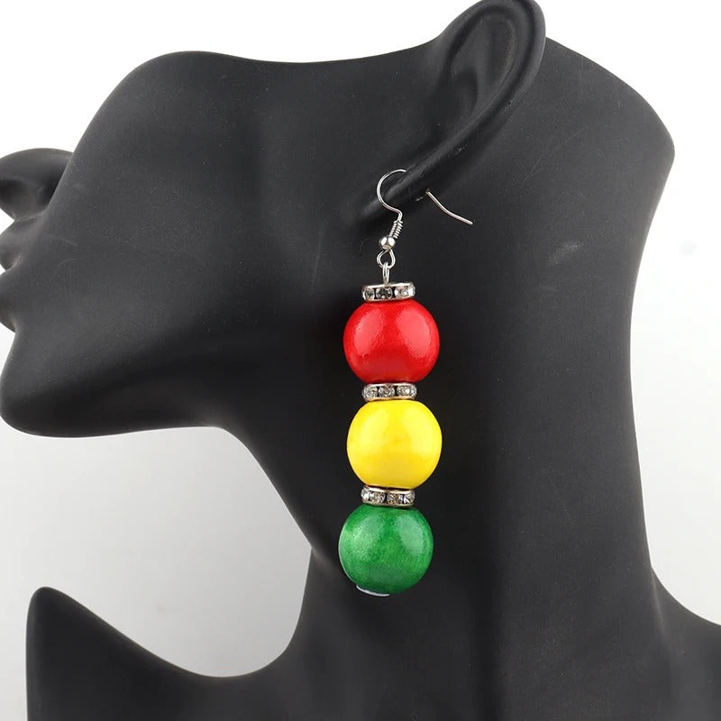 WOODEN RASTA BEADED EARRINGS