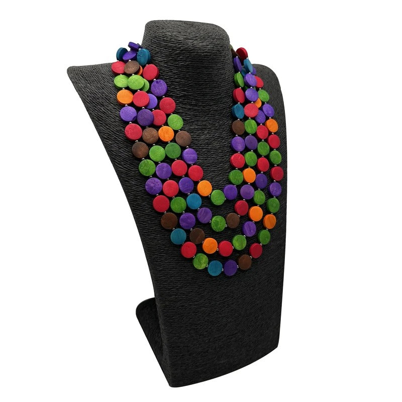 Bohemian Multi-Layer Multicolor Wood Bead Pendant Necklaces