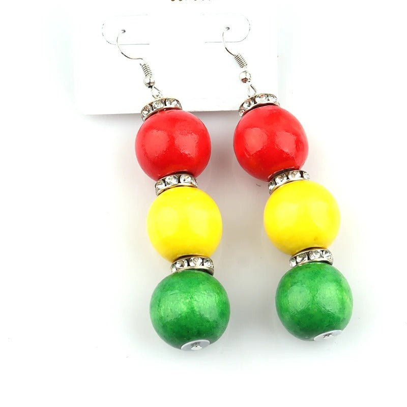 WOODEN RASTA BEADED EARRINGS
