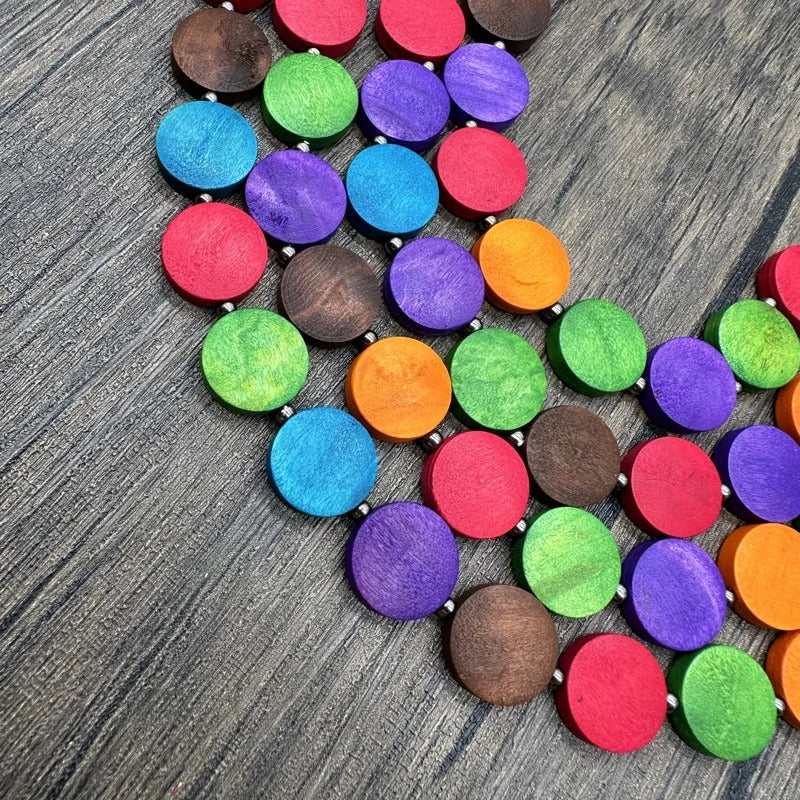 Bohemian Multi-Layer Multicolor Wood Bead Pendant Necklaces