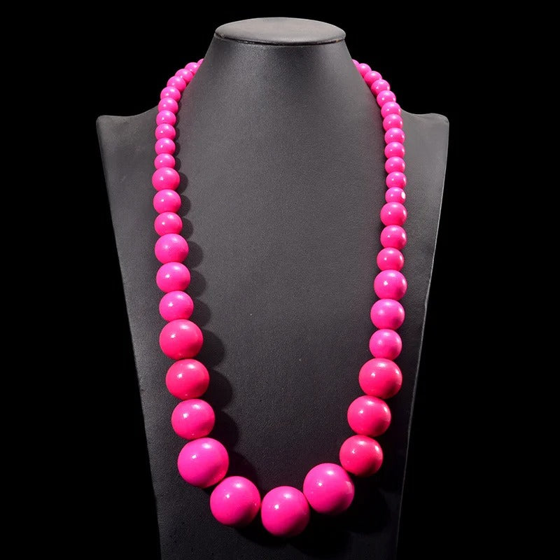 UDDEIN Bohemian Big Round Long Wood Necklace
