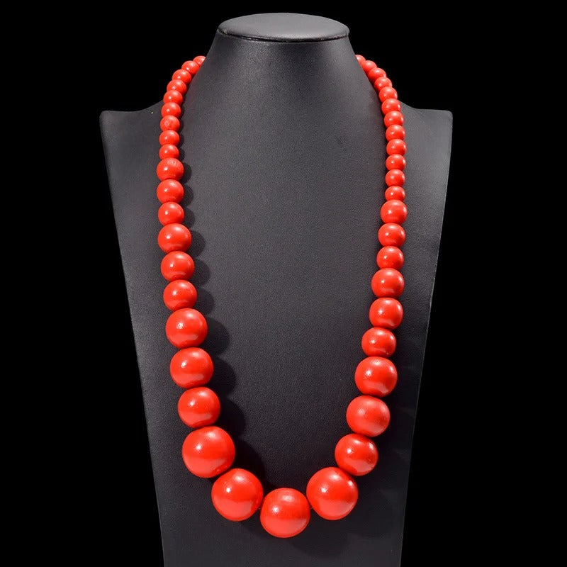 UDDEIN Bohemian Big Round Long Wood Necklace