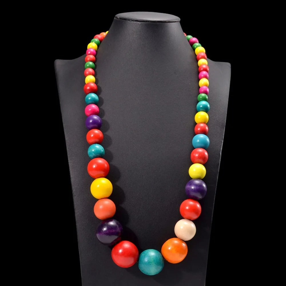 UDDEIN Bohemian Big Round Long Wood Necklace