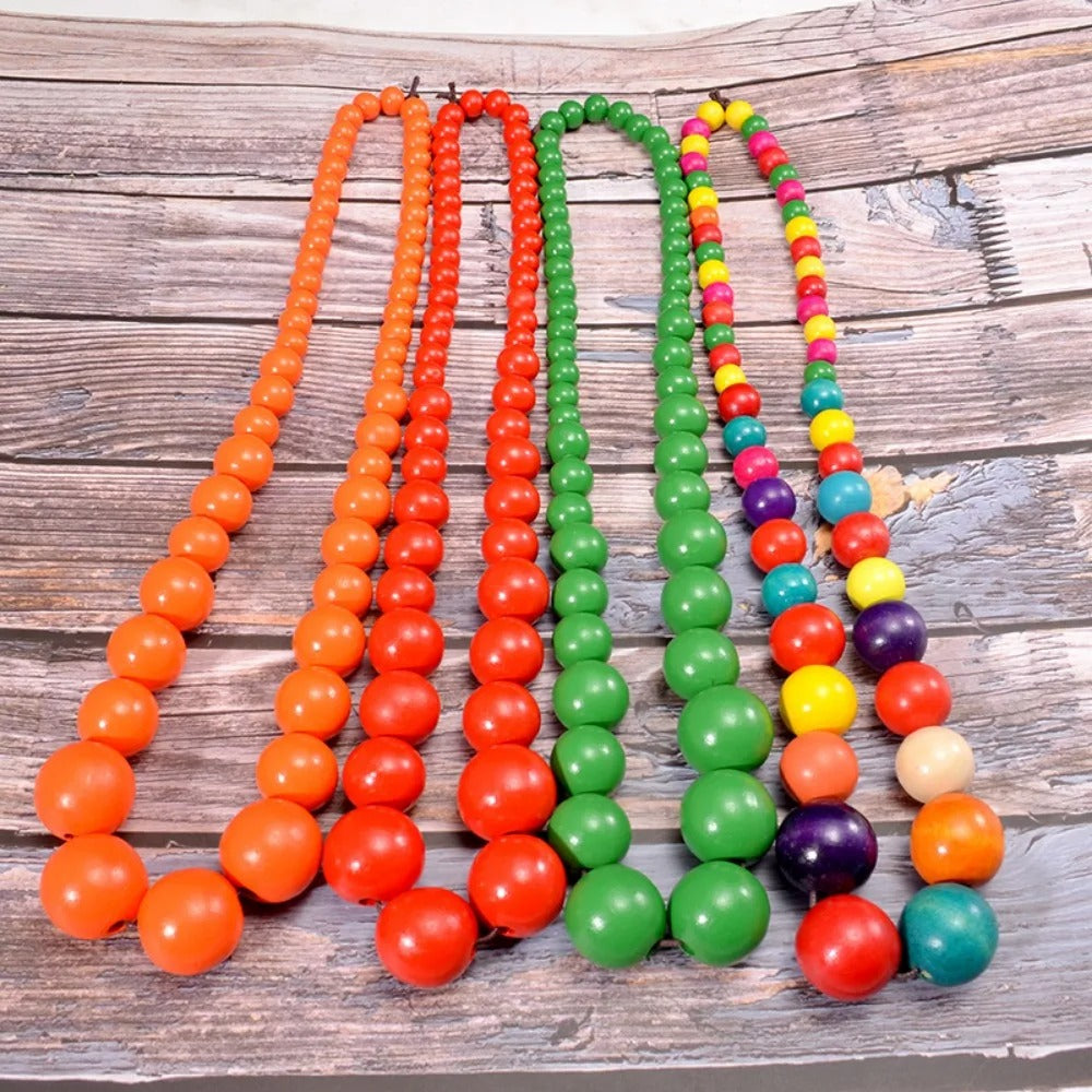UDDEIN Bohemian Big Round Long Wood Necklace