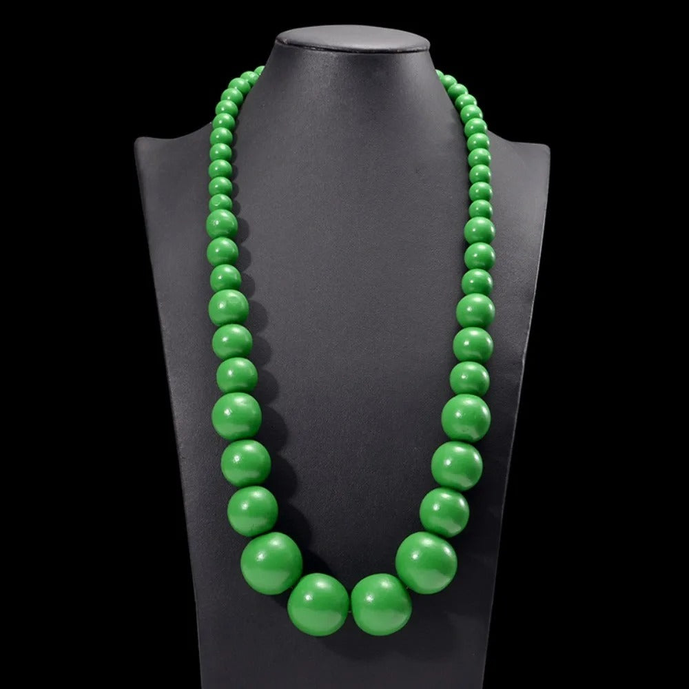 UDDEIN Bohemian Big Round Long Wood Necklace