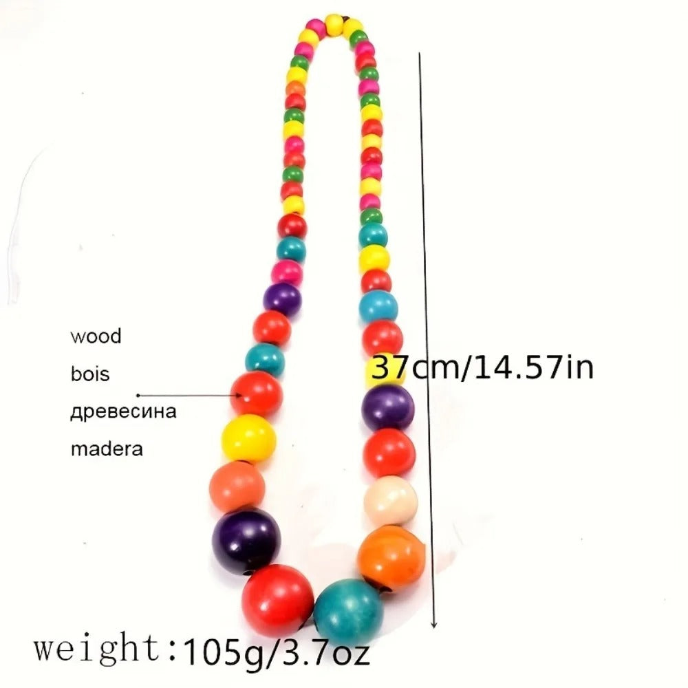 UDDEIN Bohemian Big Round Long Wood Necklace