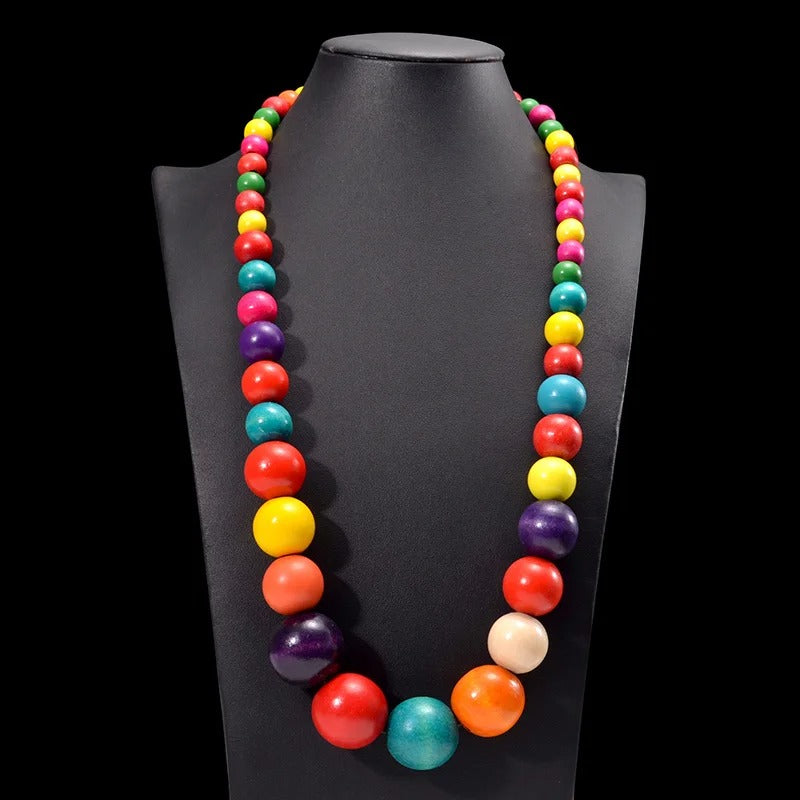 UDDEIN Bohemian Big Round Long Wood Necklace